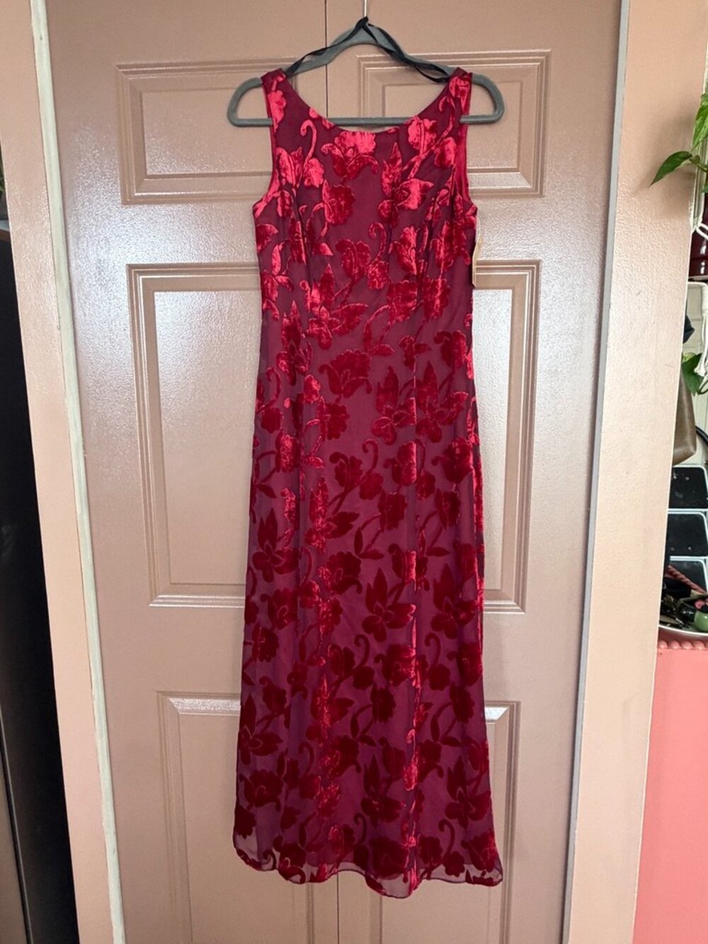 Alex Evenings Burgundy And Red Maxi Dress